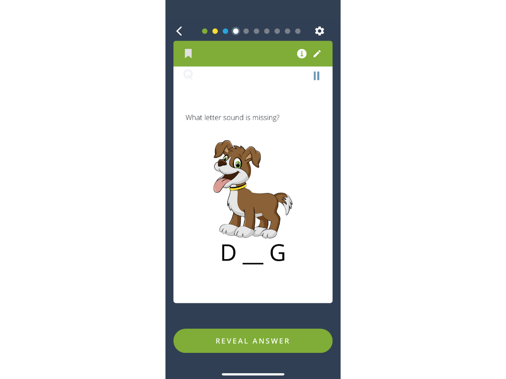 Brainscape app for kids, reading skills, question side of the flashcard