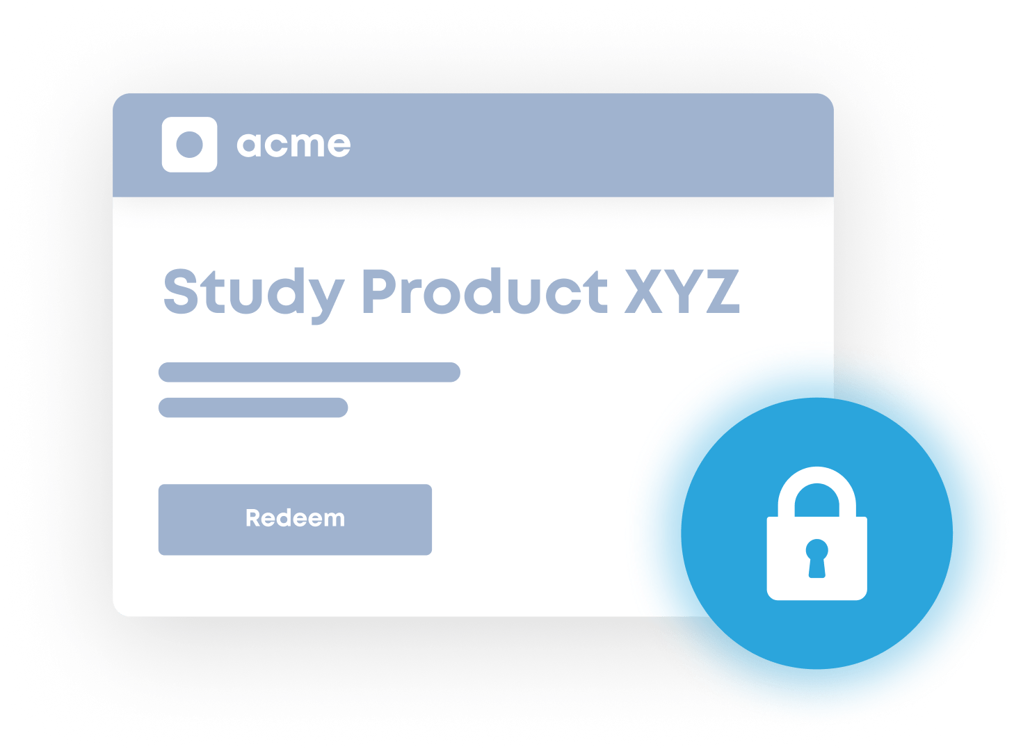 Landing page with the name of a company and the class they have created with all other text blocked out and a Redeem button at the bottom.  There is a lock icon on top of the modal.