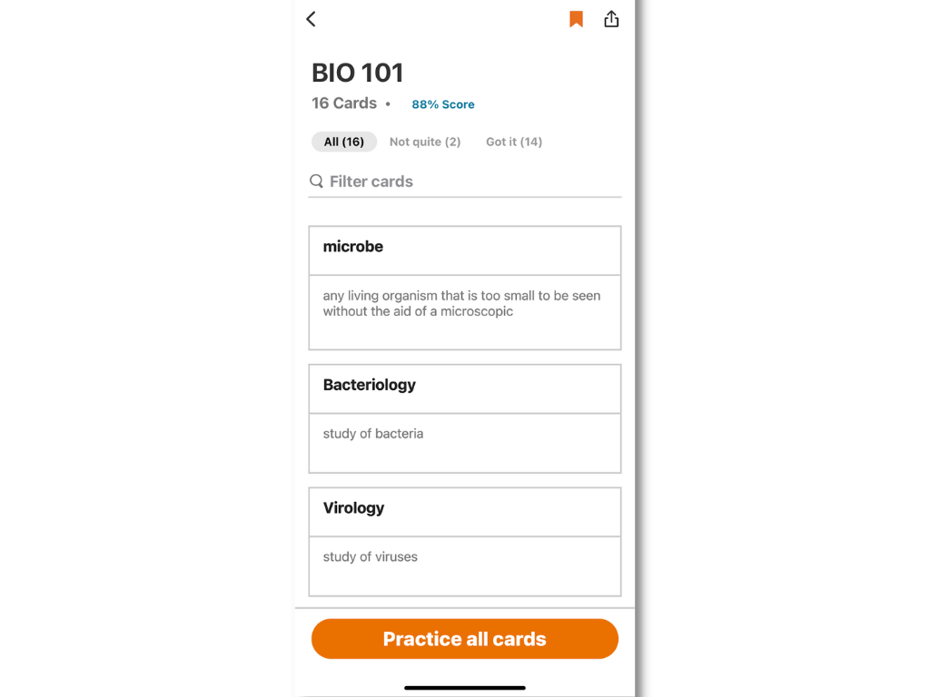 Sample study screen in Chegg