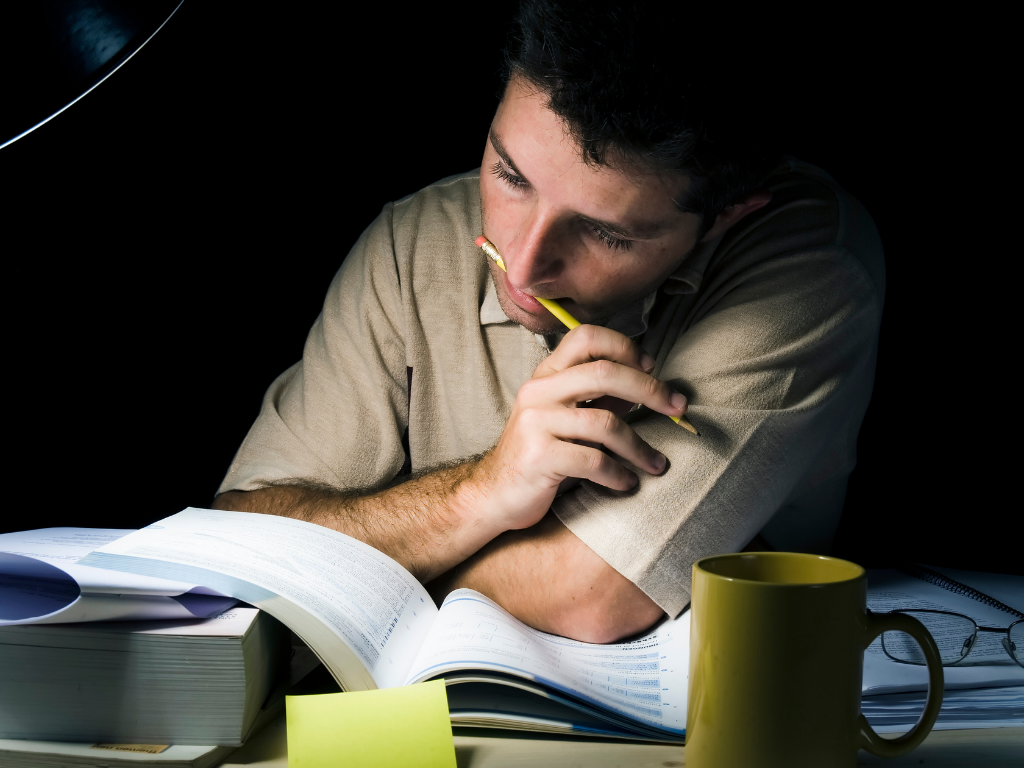 Man studying late at night