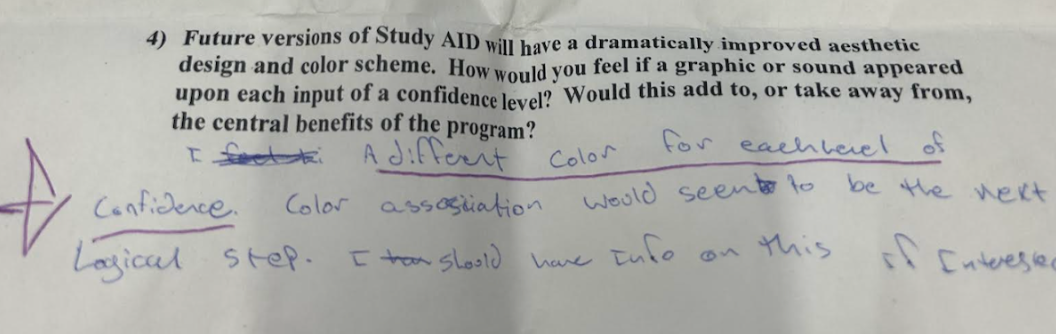 One participant's survey responses after trying the Study A.I.D. prototype that became Brainscape