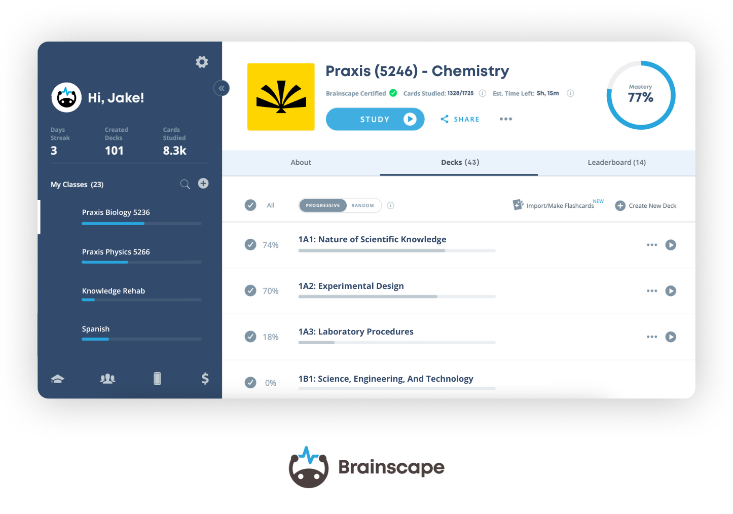 Brainscape flashcards for Praxis (5246) Chemistry