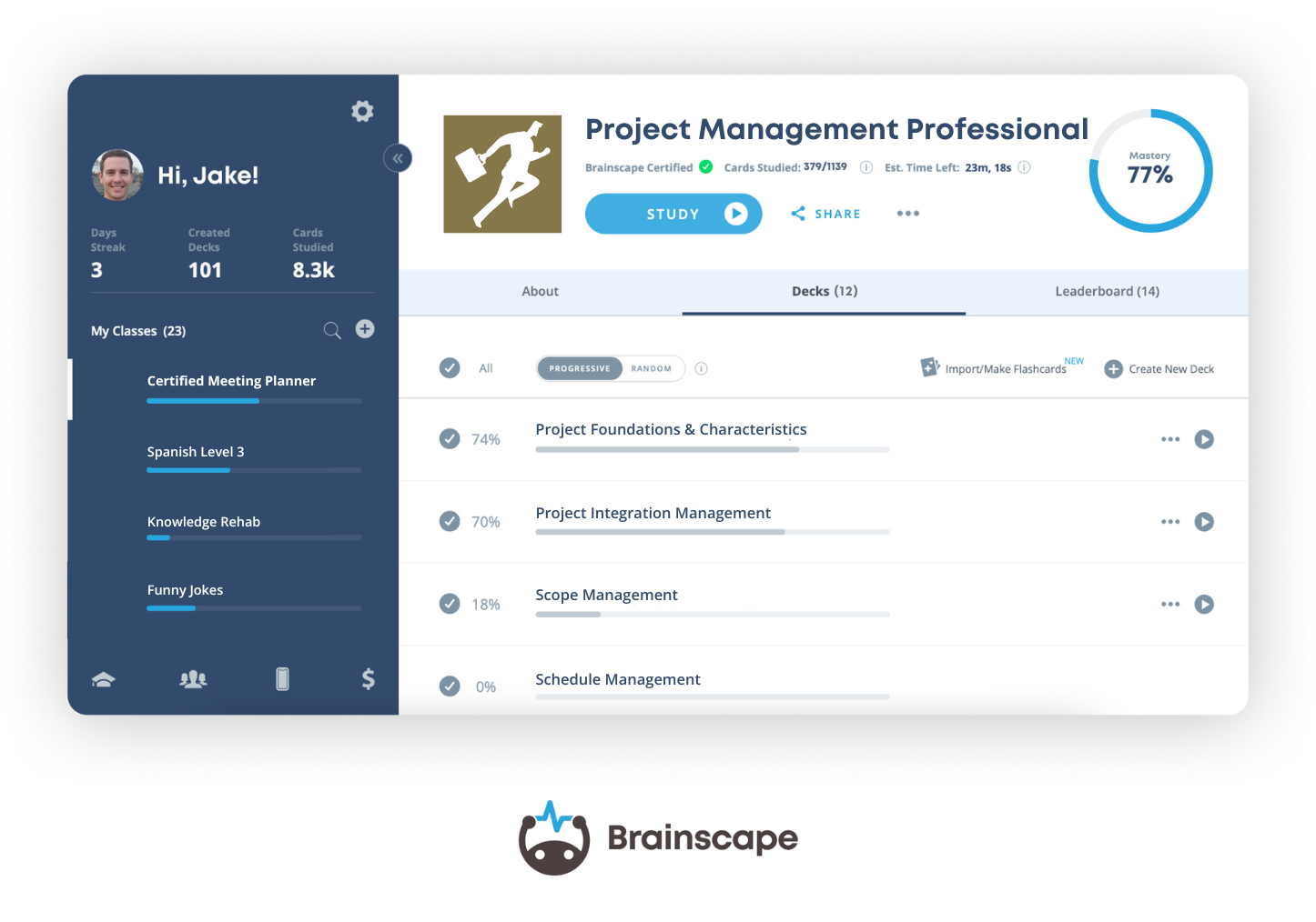 Brainscape PMP study flashcards web